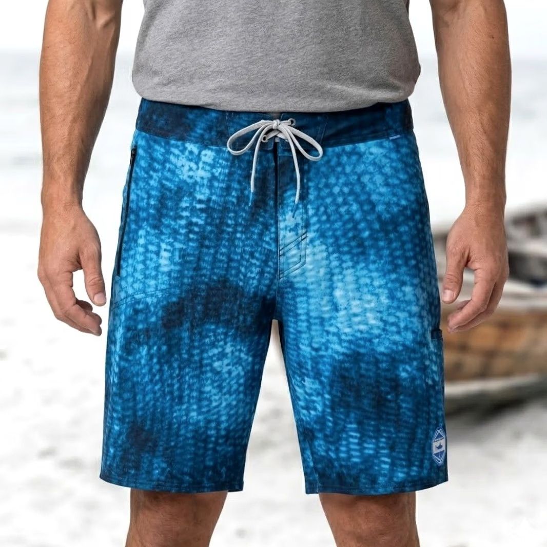 PELAGIC Argonaut Boardshorts Blue 36 Geometric Fish Scale