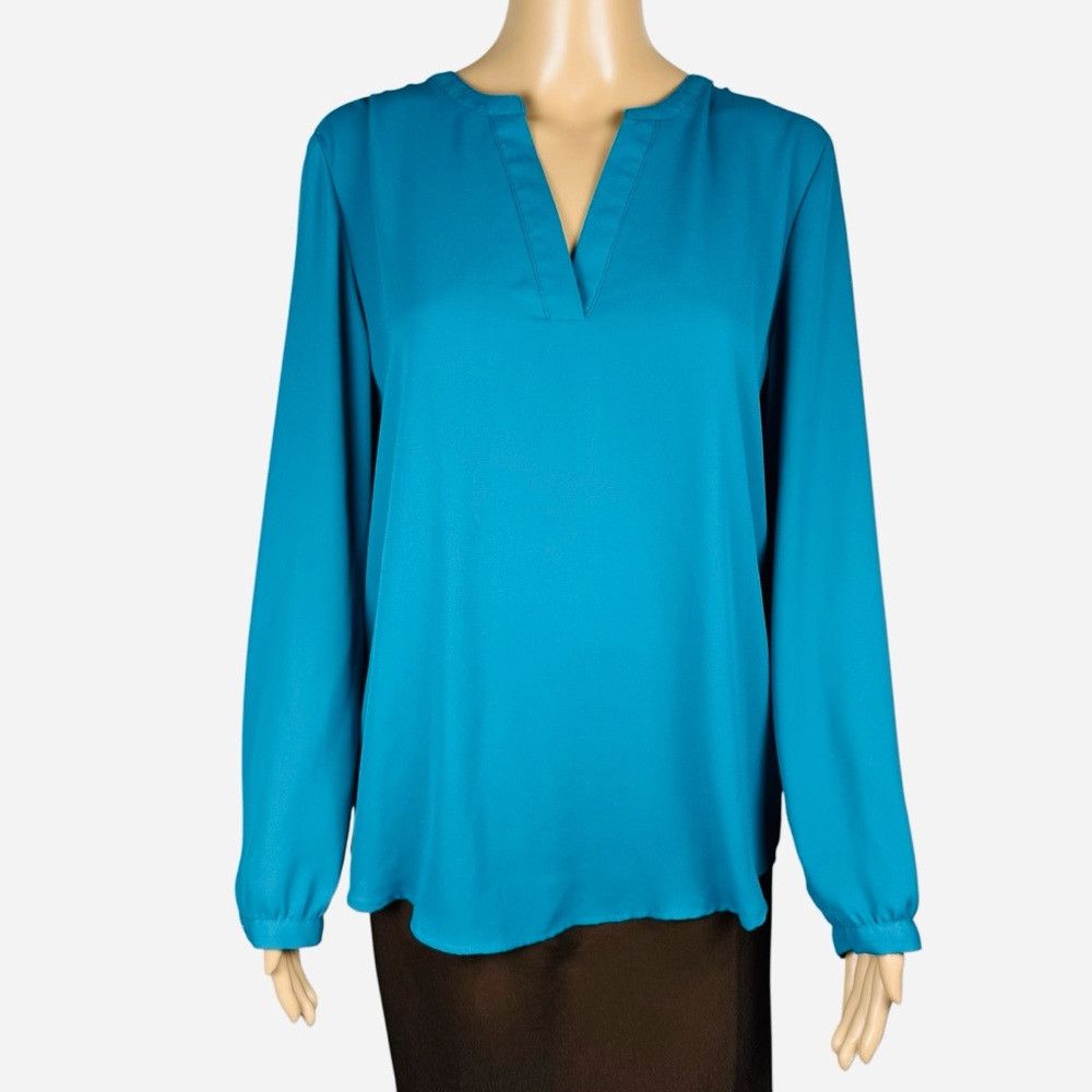 Adrianna Papell NWT New $89 Adrianna Papell Teal Long Sleeve Blouse Size L Size L / US 10 / IT 46 - 1 Thumbnail
