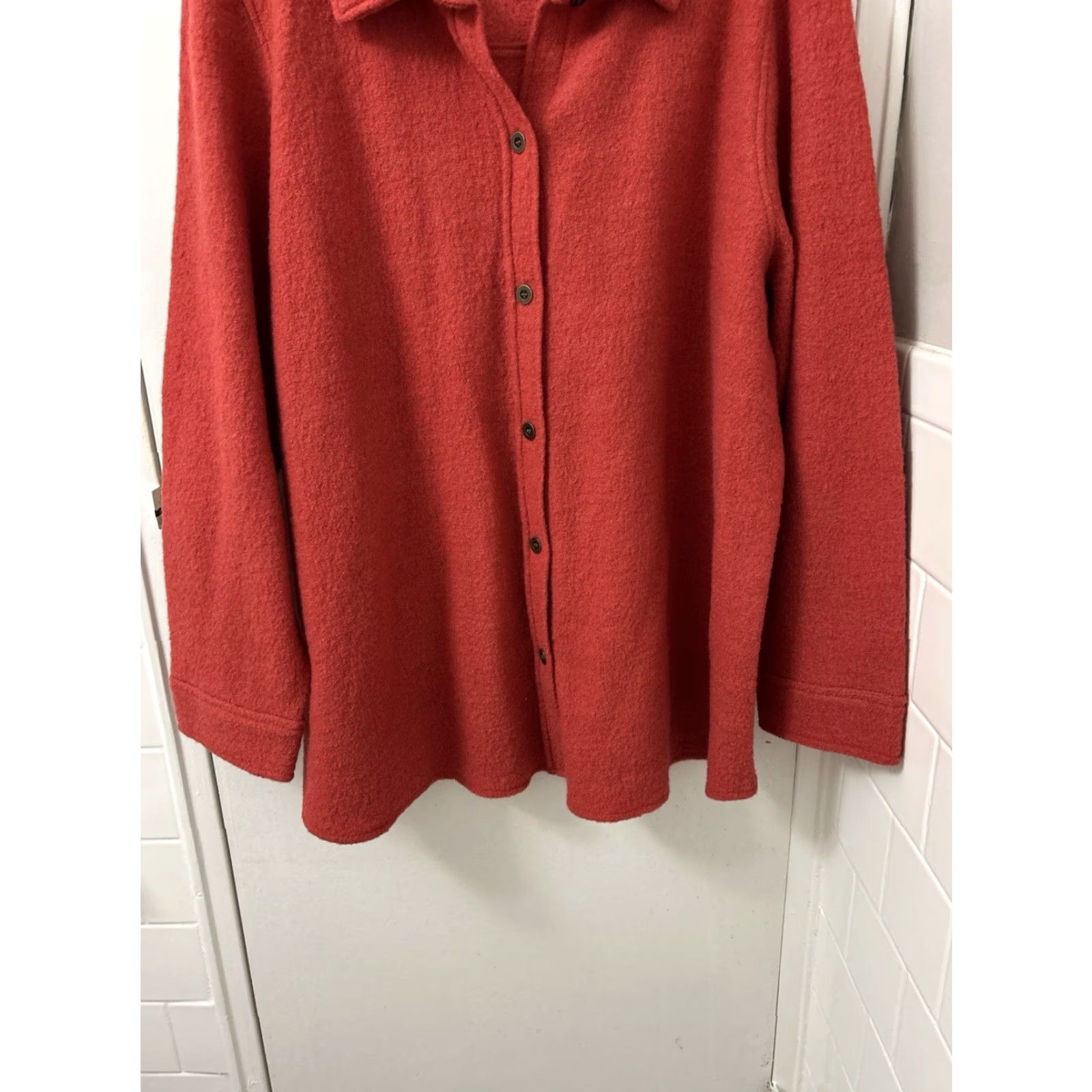 Vintage Appleseed's Shirt Jacket Womens 2XL Red 100% Wool Long Sleeve Button Front Coat Knit Classic Fall Winter Size XXL / US 16-18 / IT 52-54 - 3 Thumbnail