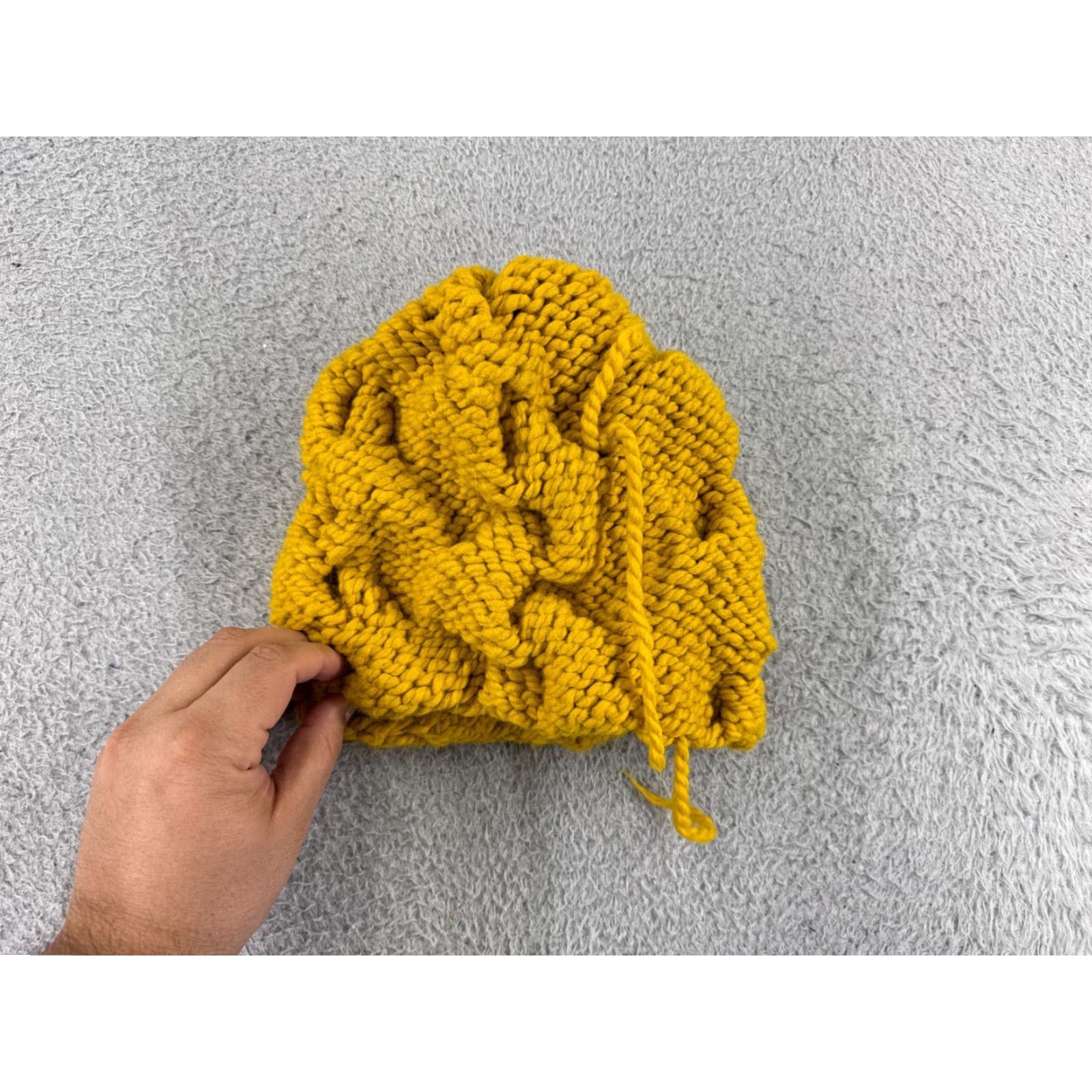 Vintage Yellow Chunky Knit Beanie Toque One Size Womens Ski Hat - Adjustable, Lined, Solid Size ONE SIZE - 3 Thumbnail