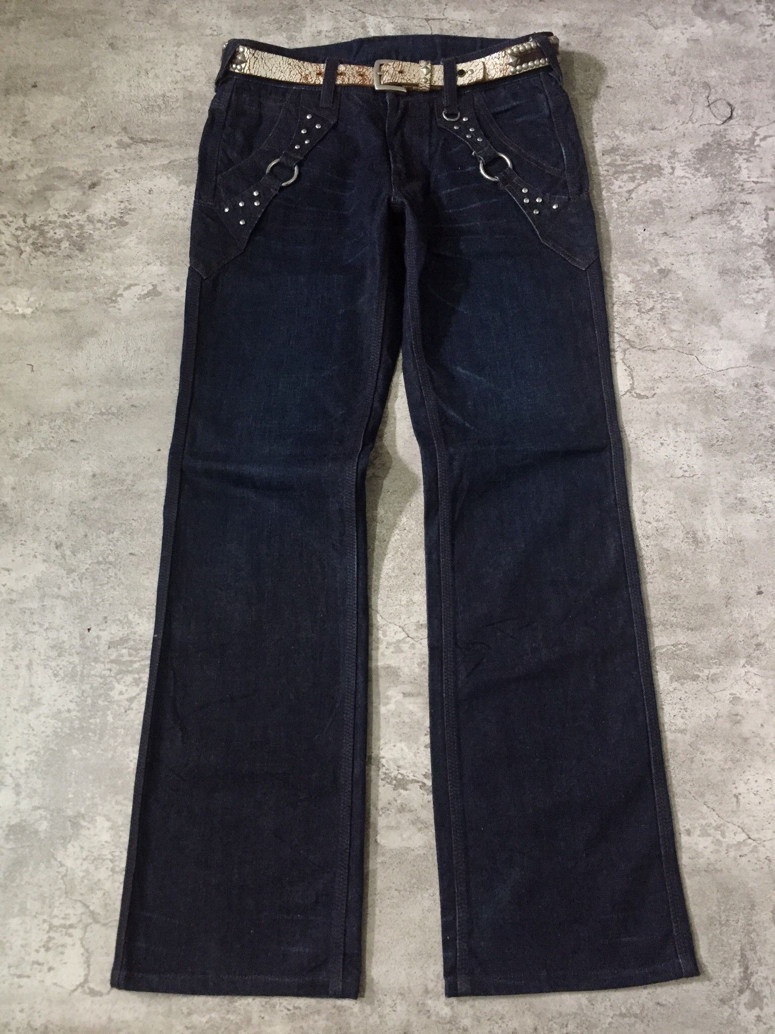 Nicole Flare Studded Ring Fade Claw Mark Denim Pants