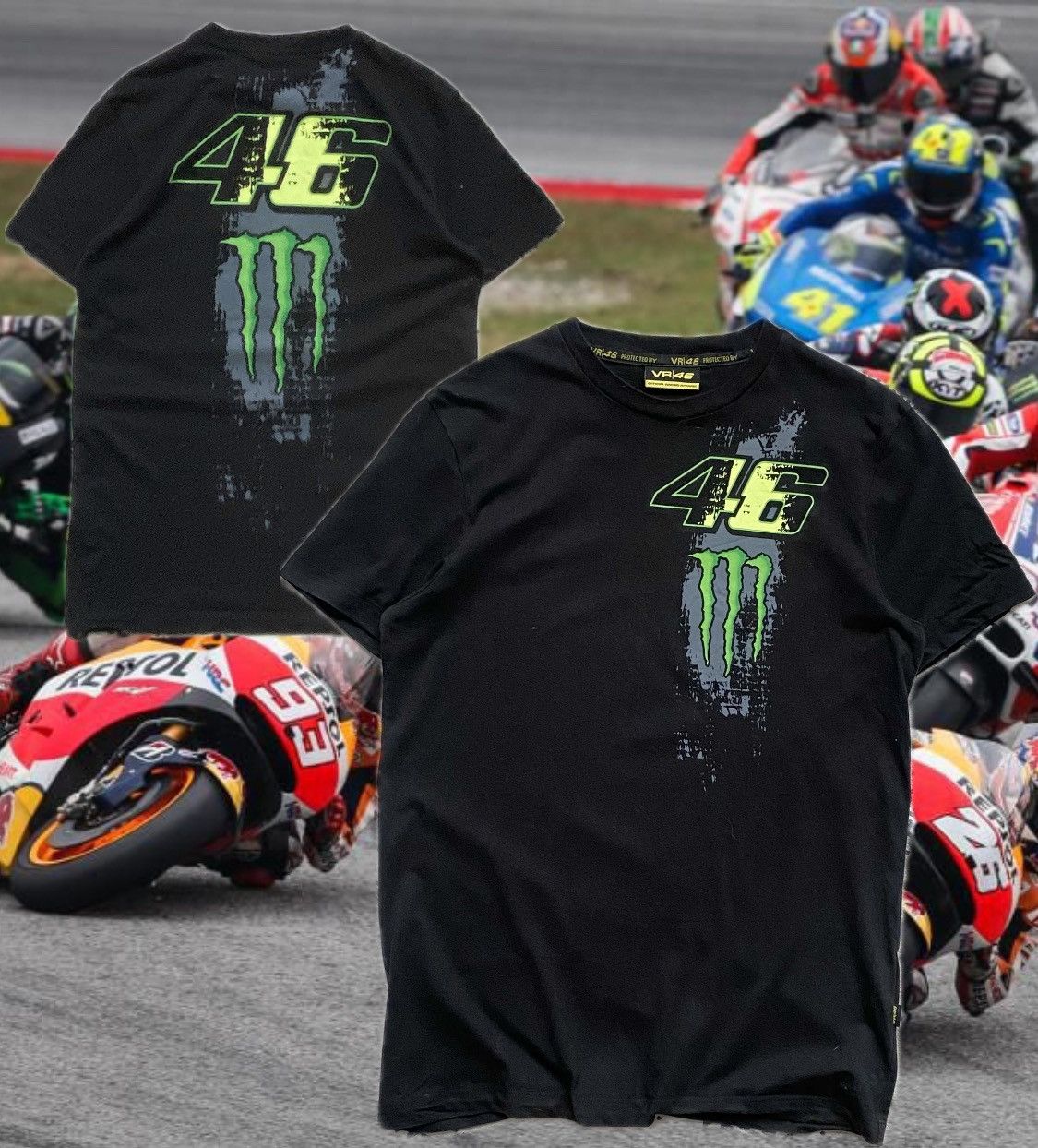 Honda × MOTO × Racing 🏍️ Racing Valentino Rossi VR46 Monster Energy tee ...