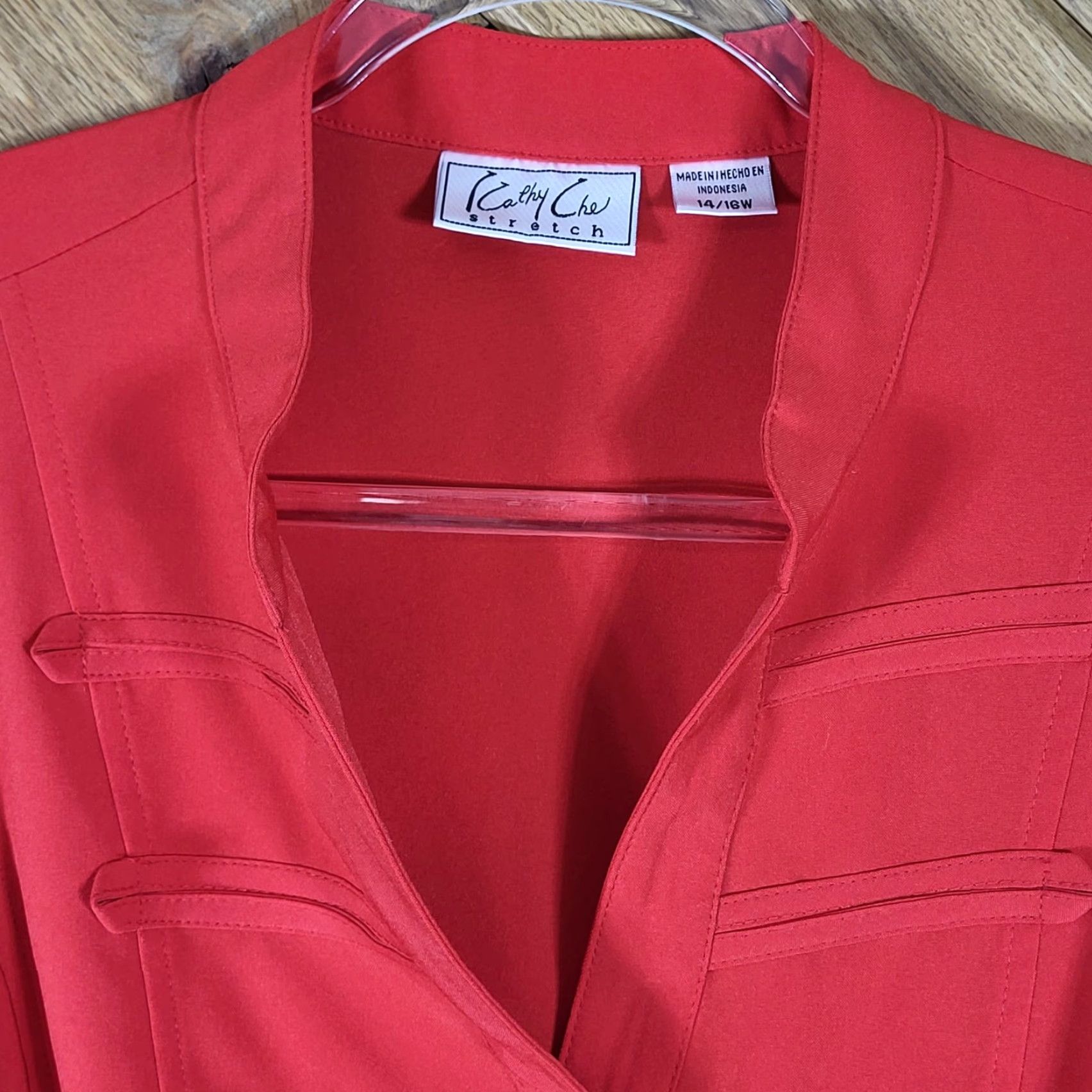 Vintage Kathy Che Blouse Shirt Red Button Front Tab Sleeve 14W Plus Size Women Formal Business Size XL / US 12-14 / IT 48-50 - 2 Thumbnail