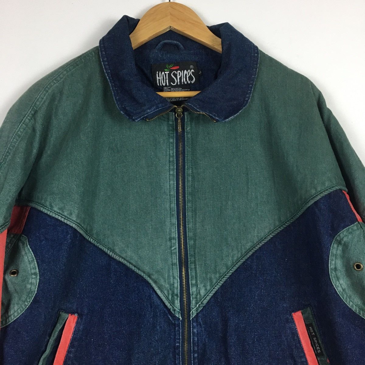 Vintage Vintage Hot Spices Colour Block Denim Bomber Size L / US 10 / IT 46 - 6 Thumbnail