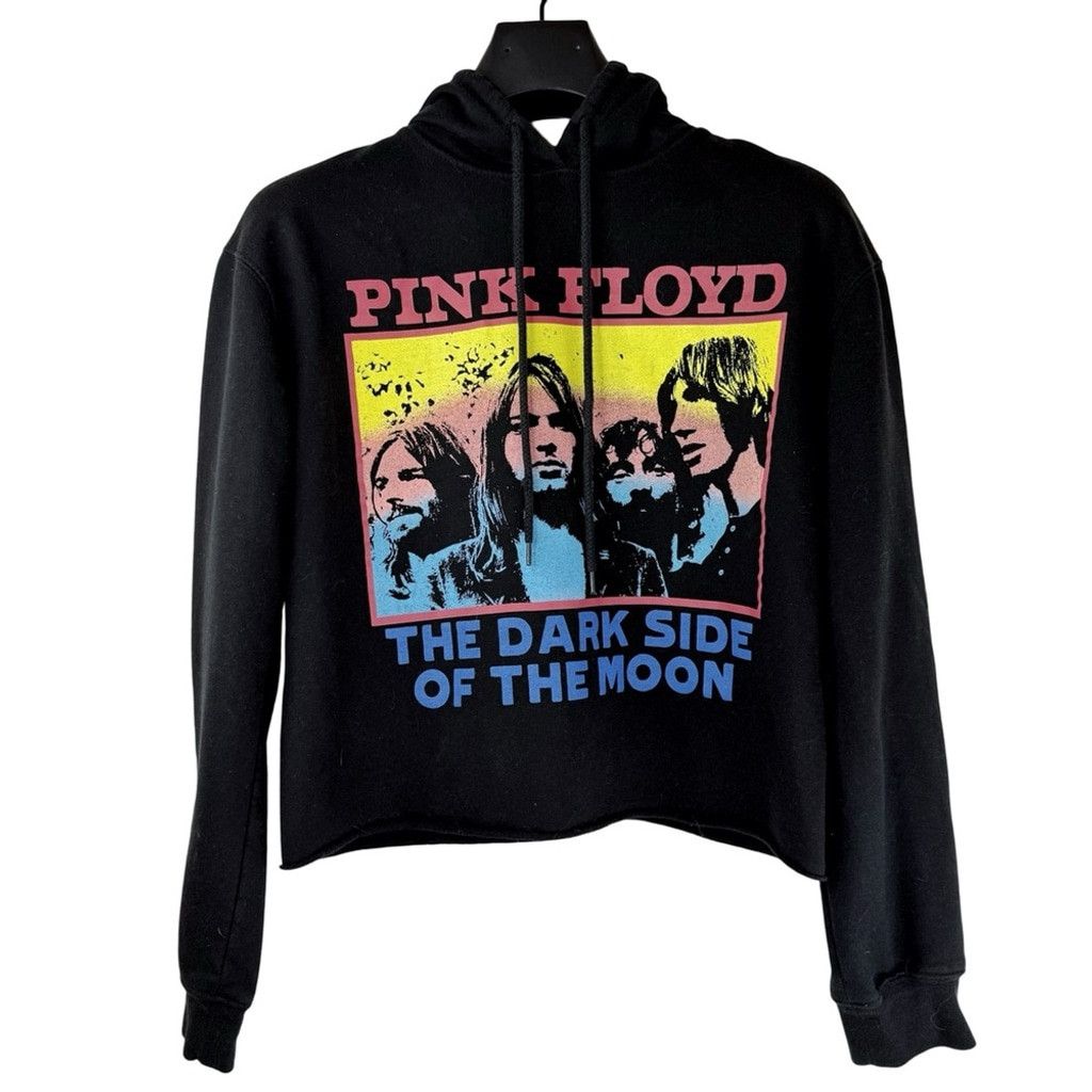 Pink Floyd PINK FLOYD Women's Black Cropped Graphic Hoodie Merch XS Size XS / US 0-2 / IT 36-38 - 1 Thumbnail