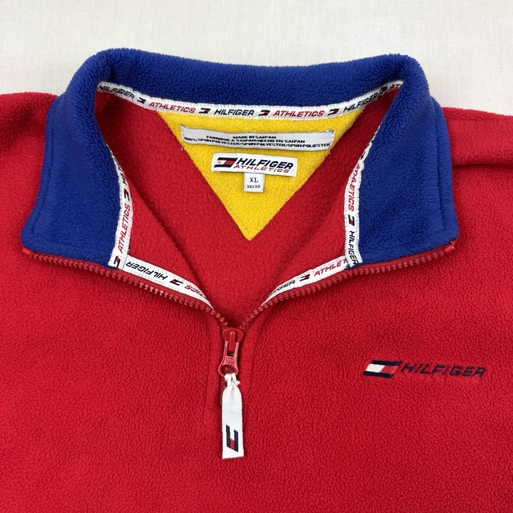 Tommy Hilfiger VINTAGE Tommy Hilfiger Jacket XL Adults Red Fleece Pullover Zip 90s Vintage 90s Mens Jacket Size US XL / EU 56 / 4 - 2 Thumbnail
