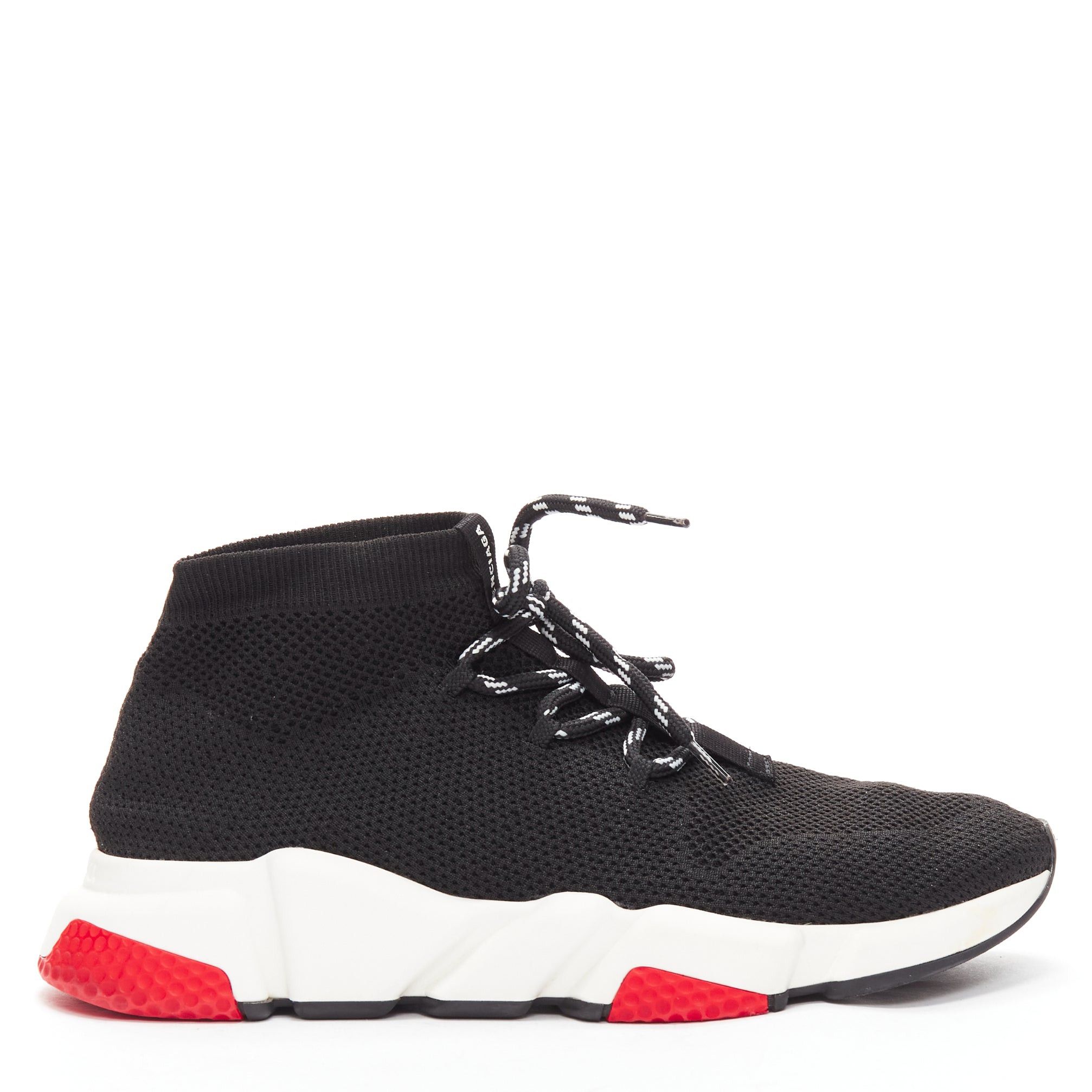 Balenciaga BALENCIAGA Speed black white red logo laced sock sneakers EU40 Size US 7 / EU 40 - 1 Thumbnail