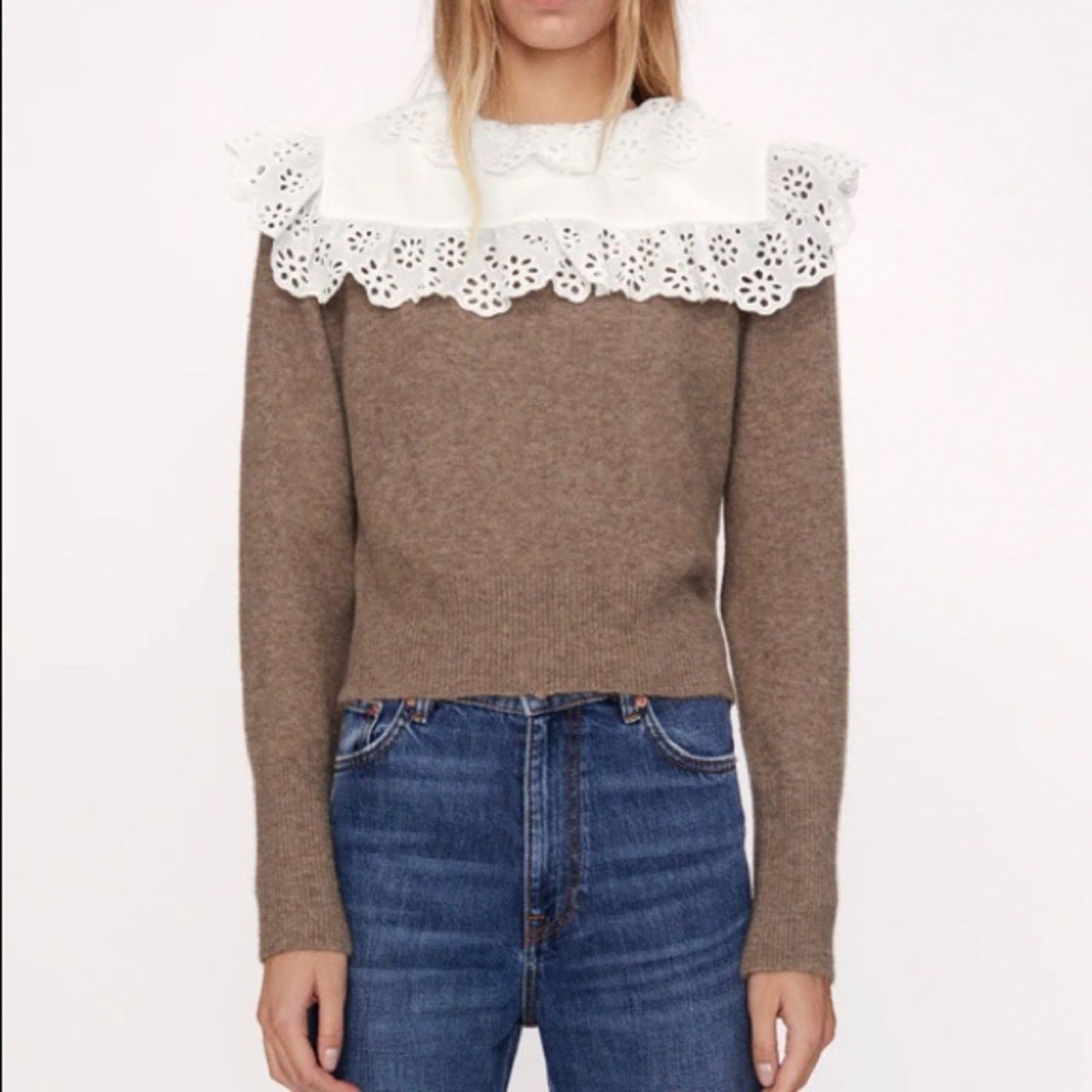 Zara Zara wool blend brown sweater with contrasting collar Small Size S / US 4 / IT 40 - 4 Thumbnail