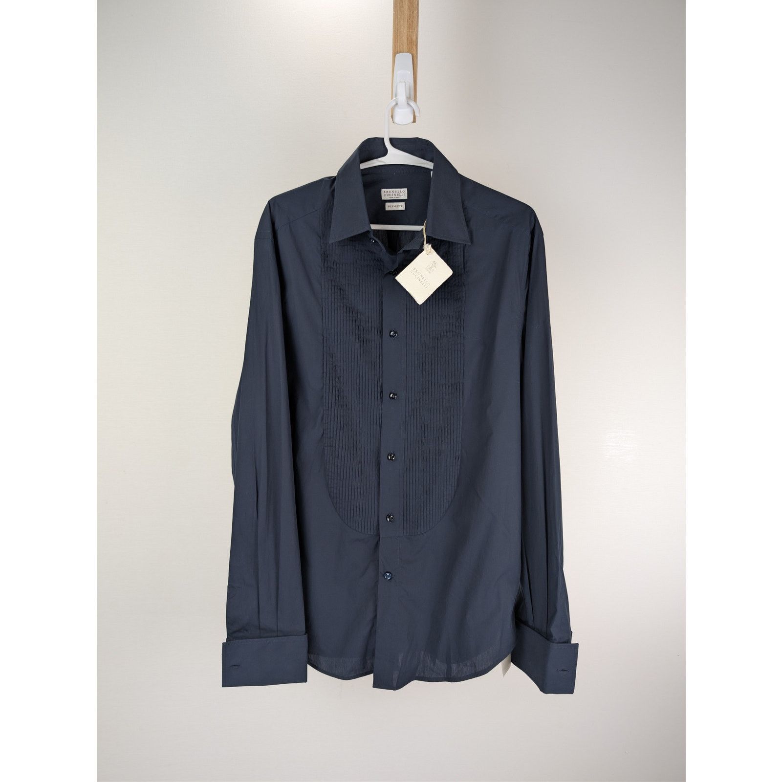 Brunello Cucinelli o1rshd1 CC20 Tuxedo shirt with pleating for Man in Navy Blue Size US M / EU 48-50 / 2 - 8 Thumbnail
