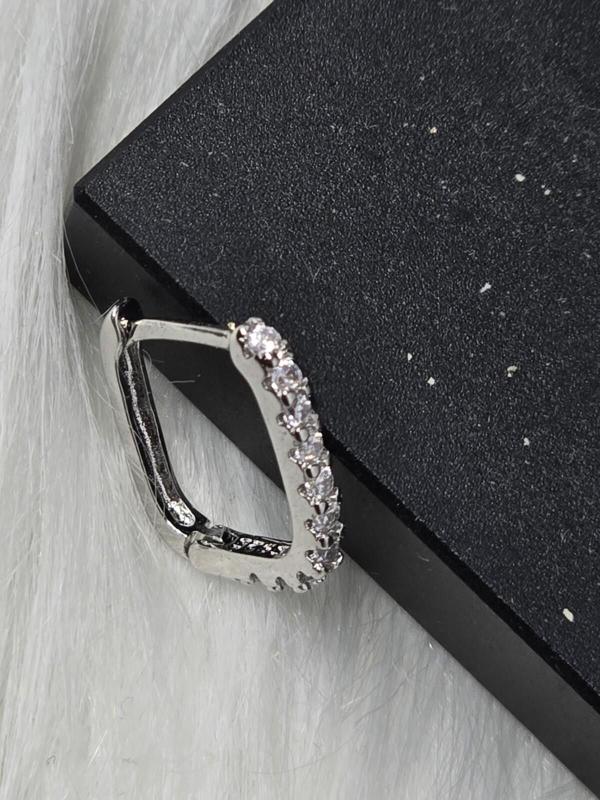 Sterling Silver 925 Sterling Silver Square Huggie Hoop Earrings CZ Pavé Size ONE SIZE - 5 Thumbnail