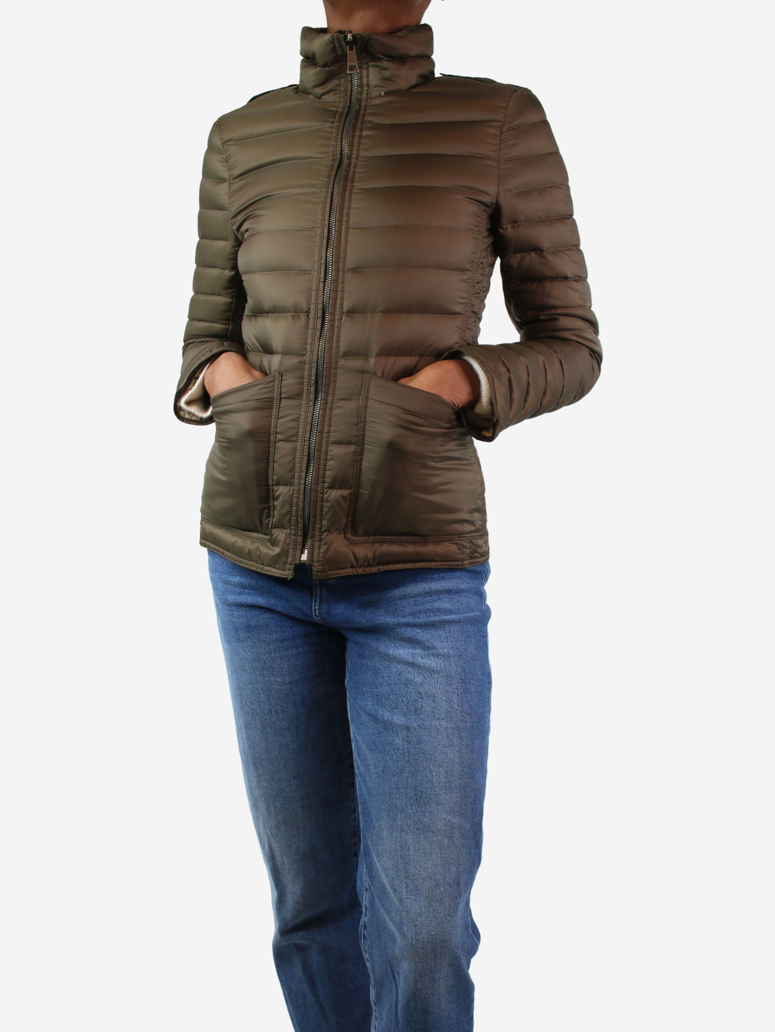 image of Burberry Olive Green Puffer Jacket - Size Uk 4, Women's