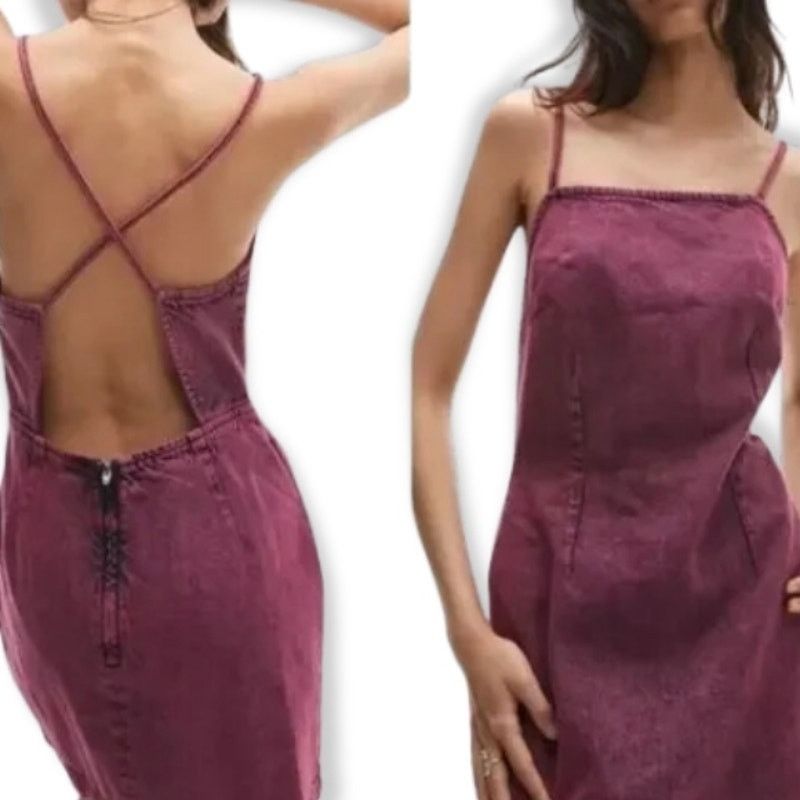 Topshop Topshop Mini Denim Dress Over Dye Square Neckline Pink W 8 Size M / US 6-8 / IT 42-44 - 1 Thumbnail