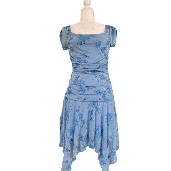 Other Vintage Y2K “Taboo” Blue Floral Glitter Dress Size L / US 10 / IT 46 - 4 Thumbnail