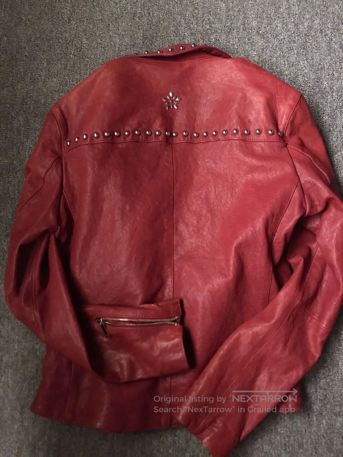 Emporio Armani Red Studded Leather Biker Jacket. Size US M / EU 48-50 / 2 - 5 Thumbnail
