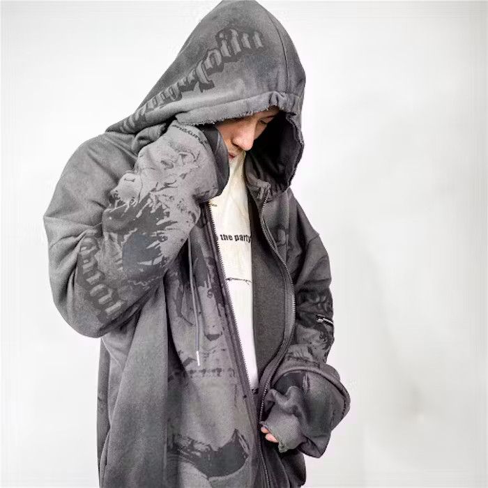 Distressed Zip-Up Hoodie