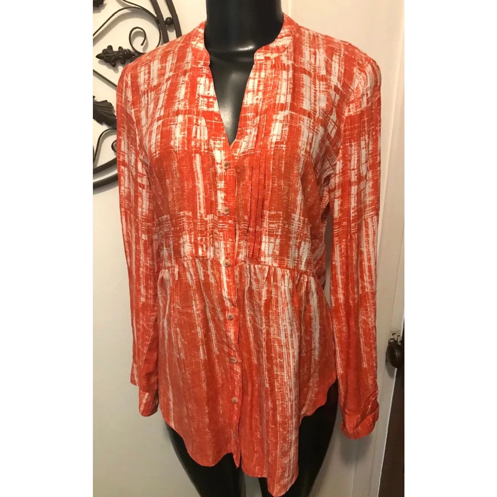 Vintage Maeve Anthropologie Red White Button Down Long Sleeve Tunic Blouse Size 4 Size M / US 6-8 / IT 42-44 - 2 Thumbnail