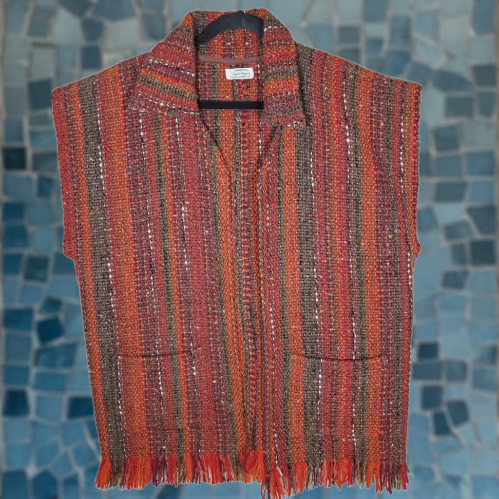 Vintage VTG Ayotte's Designery Handwoven Textile Vest Unisex L Roberta Ayotte's Designery Red Orange Brown Wool 1970s Hippy EUC Vest Mens Womens Size L / US 10 / IT 46 - 1 Thumbnail