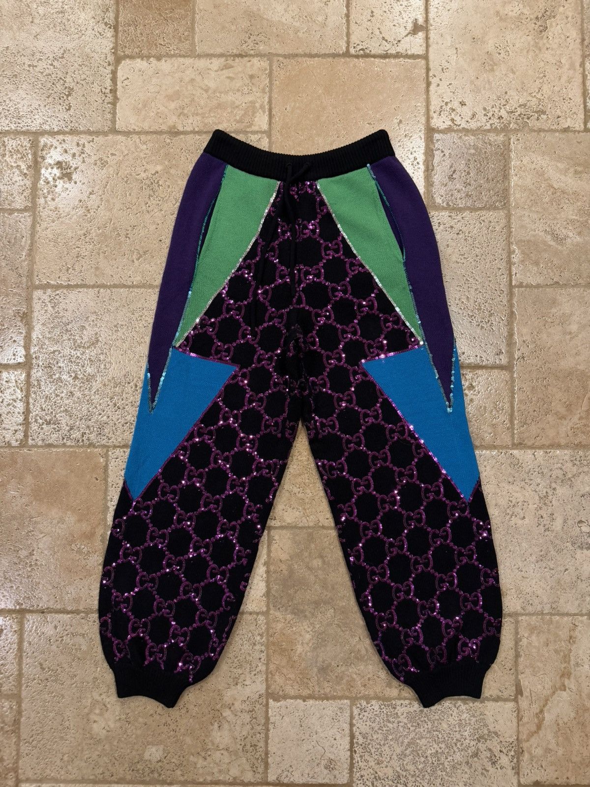 Gucci Gucci GG Sequin Monogram Purple / Black Wool Rib Knit Pants Size 30" / US 8 / IT 44 - 1 Thumbnail