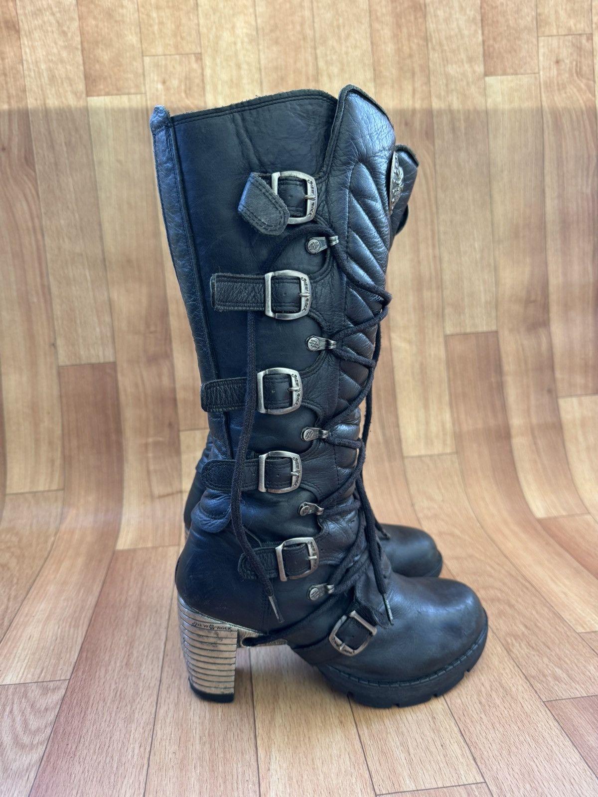 New Rock 🔥 Y2K New Rock Black leather Skull boots Size US 8 / IT 38 - 4 Thumbnail