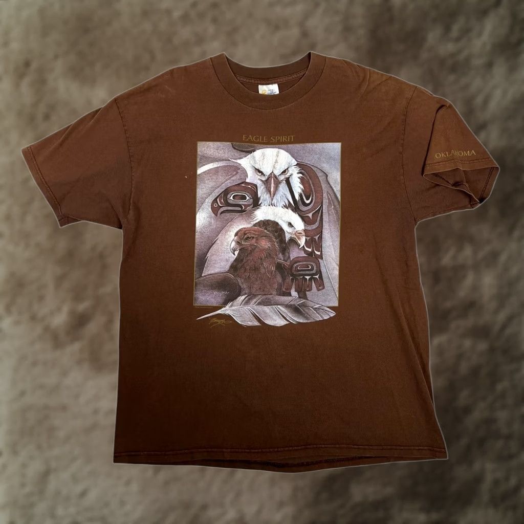 Port & Company VINTAGE Eagle Spirit Oklahoma T-Shirt Mens XL Brown Eagle Totem Graphic Size US XL / EU 56 / 4 - 1 Thumbnail