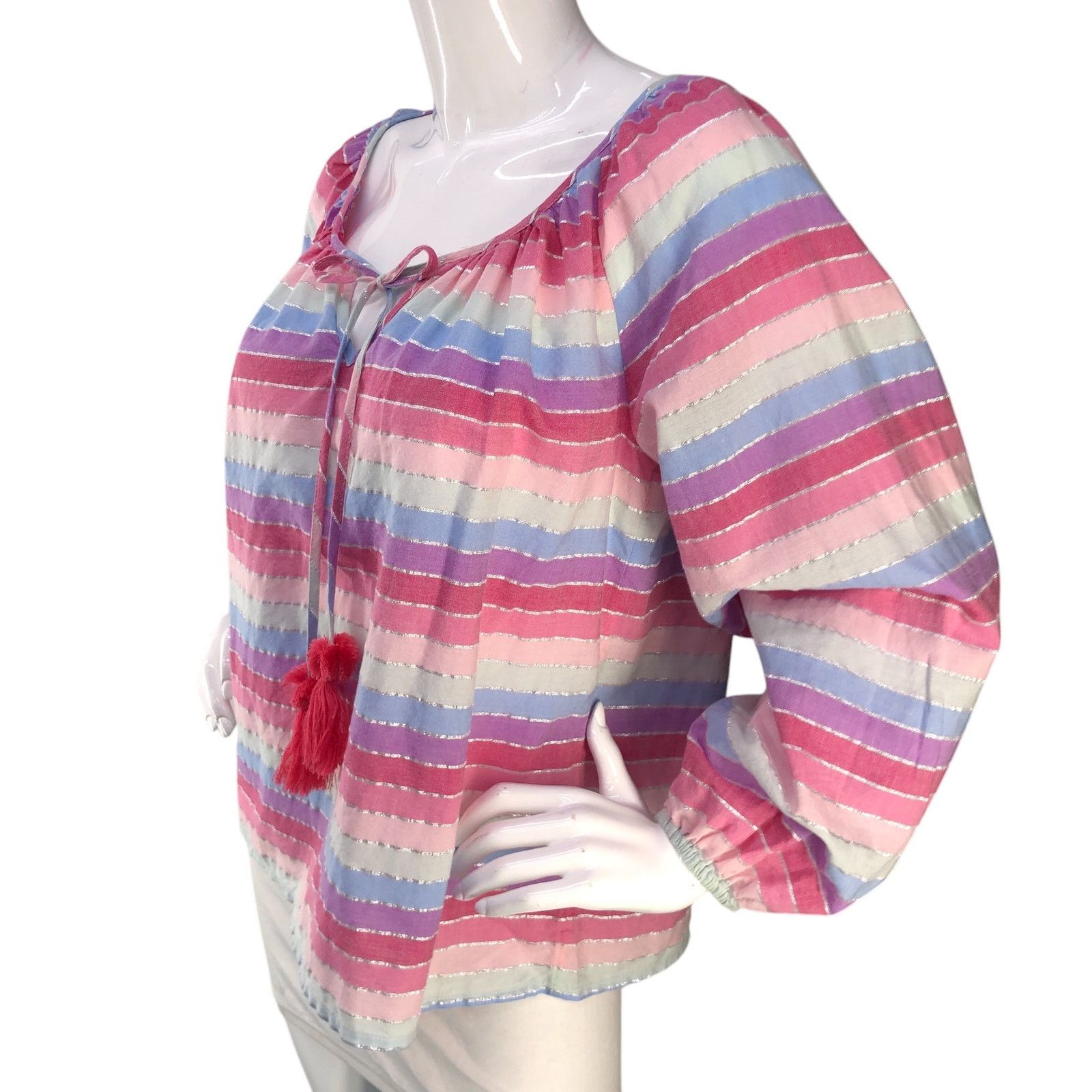 J.Crew J Crew Size S Top Peasant Metallic Pastel Stripe Oversized Size S / US 4 / IT 40 - 4 Thumbnail