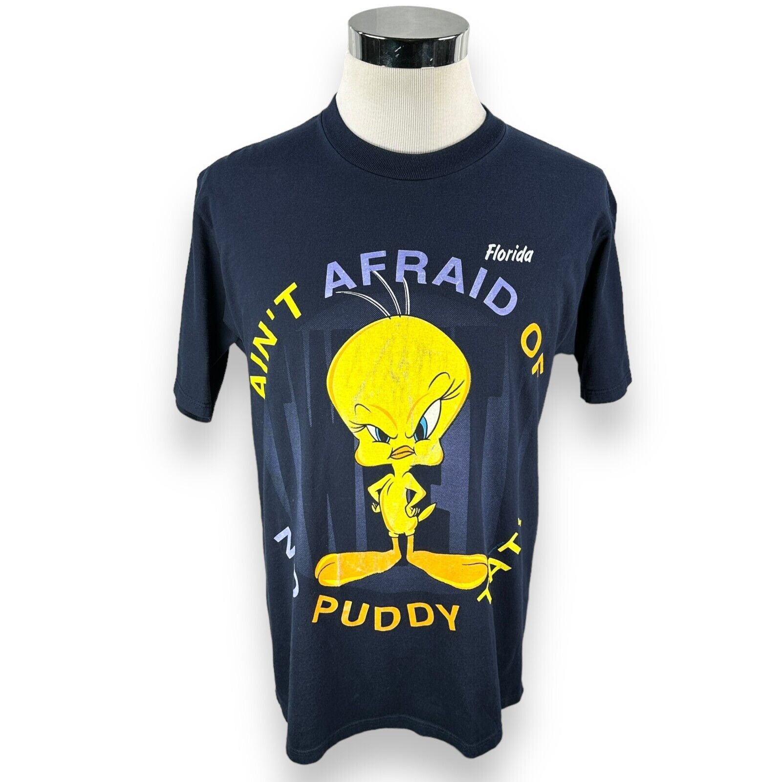Jerzees Vintage Tweety Bird T-Shirt Large Aint Afraid Puddy Cat Blue Size US L / EU 52-54 / 3 - 1 Thumbnail