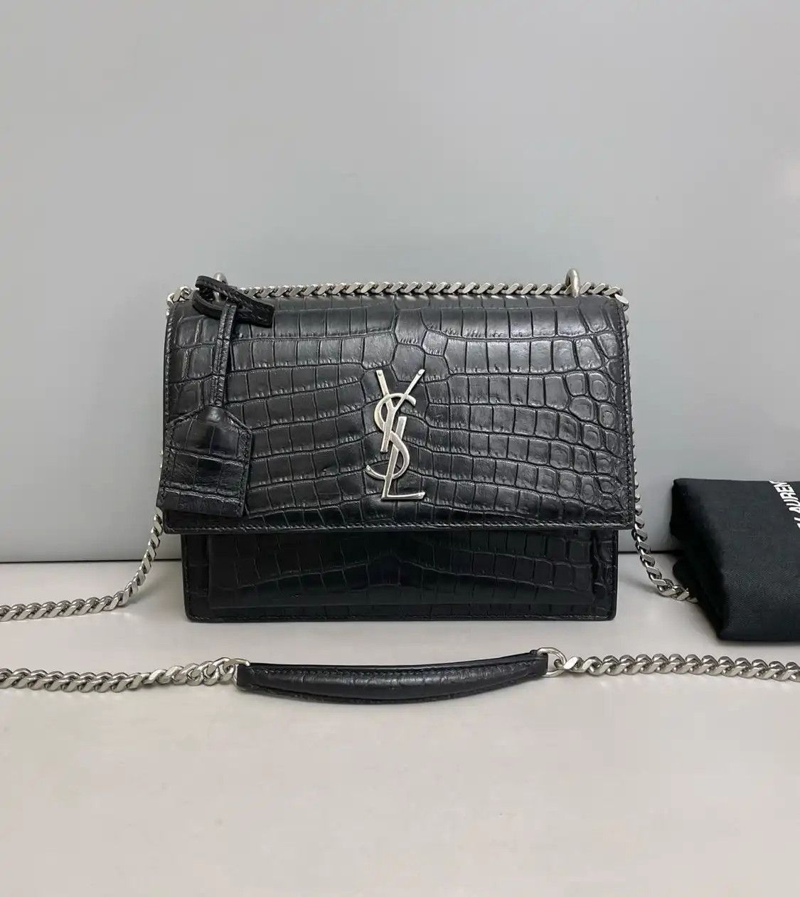 Saint Laurent Paris Saint Laurent Paris YSL SUNSET Medium black cowhide leather crocodile 日落bag cros Size ONE SIZE - 1 Thumbnail