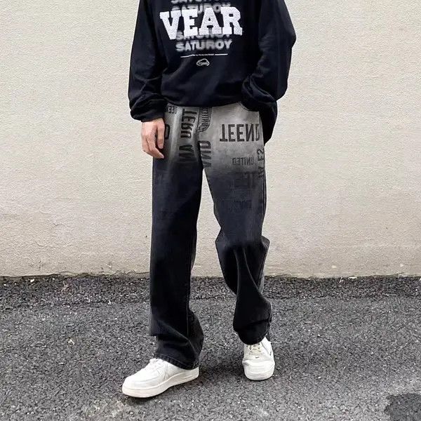 VIBE High Street Washed Distressed Gradient Letter Print Jeans Size US 30 / EU 46 - 4 Thumbnail