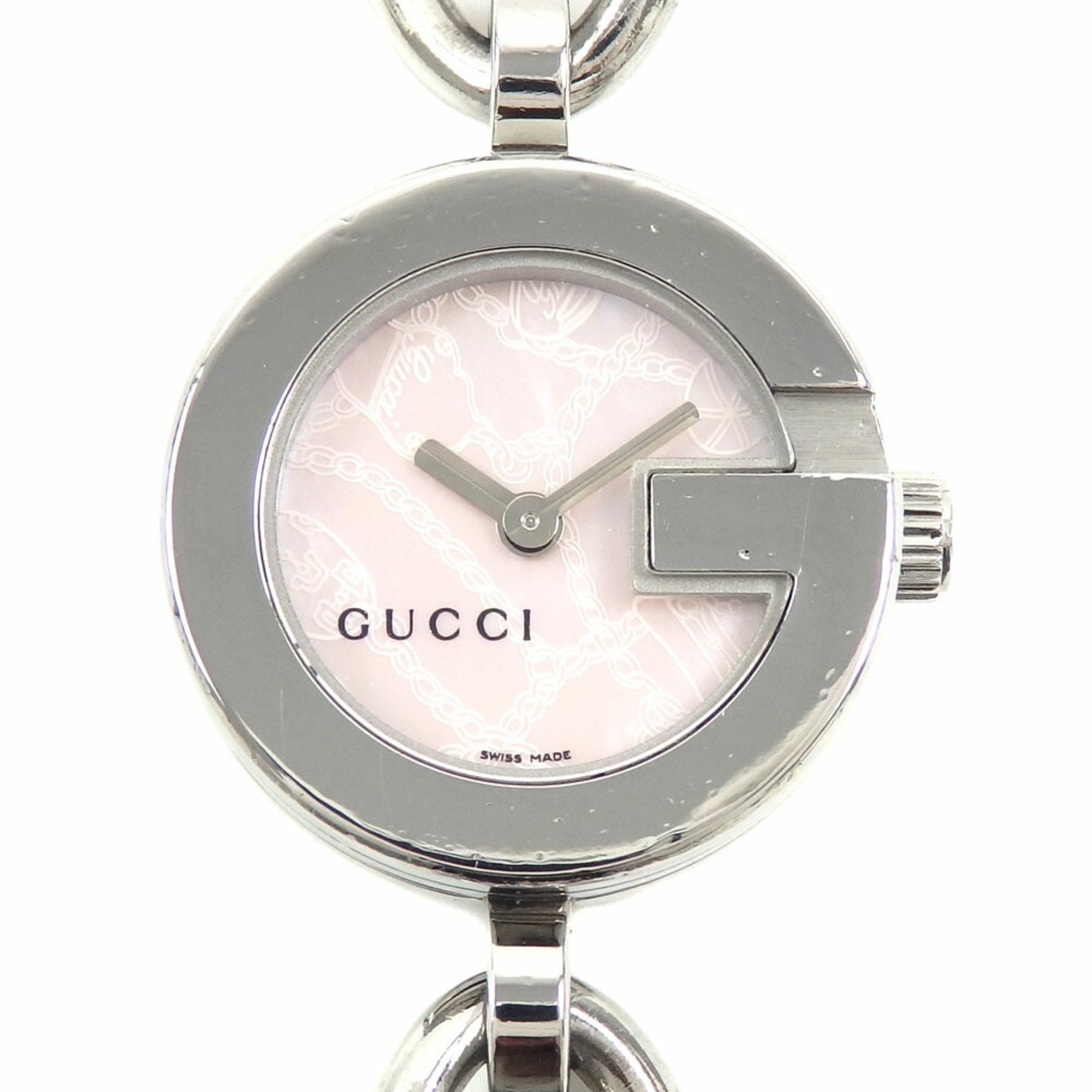 Gucci Watch Bracelet Women's Quartz Ss 107 Battery Operated Chain Pink Shell Dial