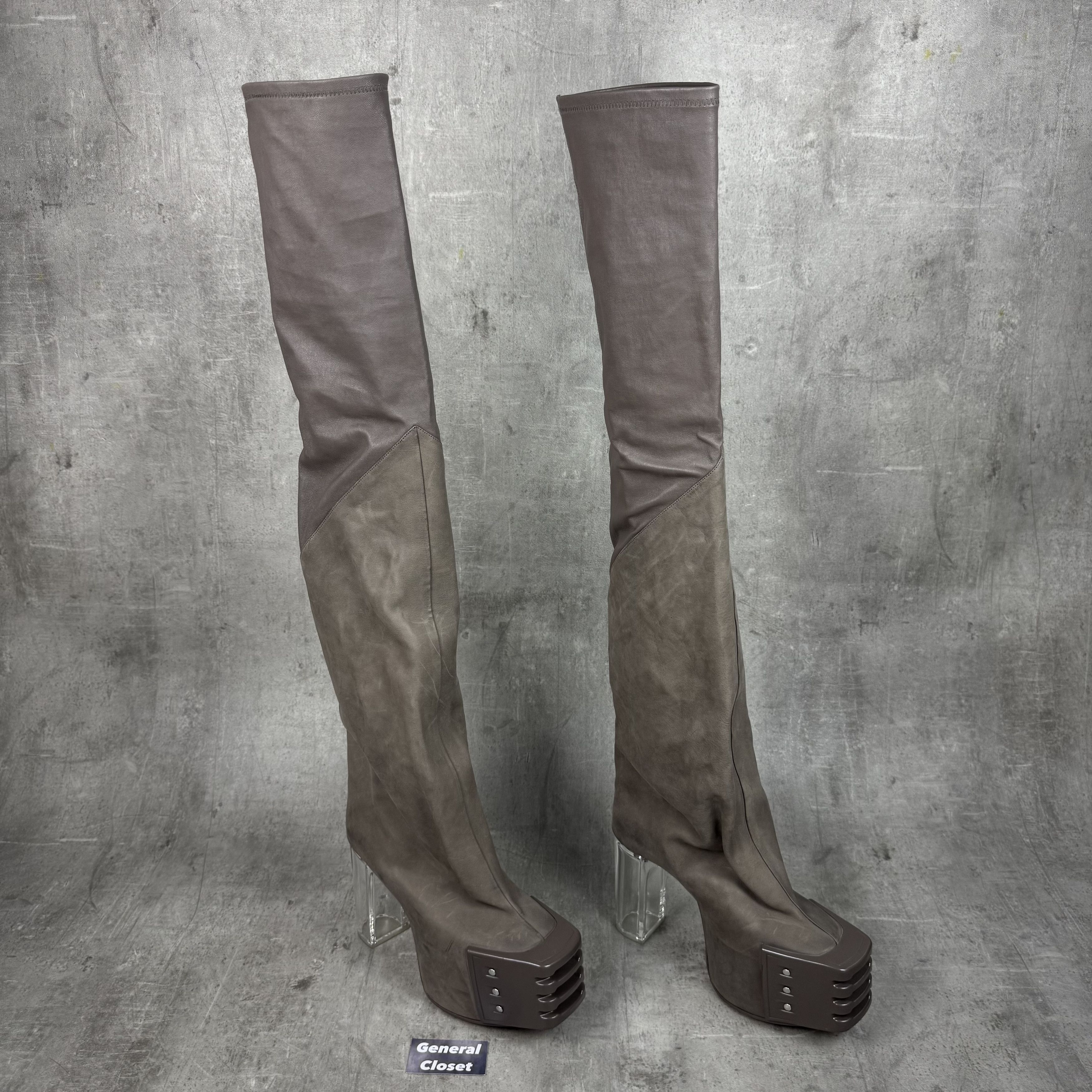 Rick Owens RICK OWENS Oblique Thigh High Kiss Heels Grill Beveled Boots Size US 6 / EU 39 - 2 Thumbnail