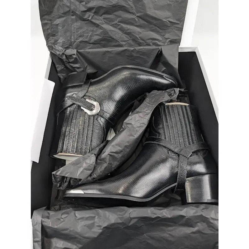 Celine o1rshd1 Chelsea Lizard Stamped Calfskin Issac Boots in Black Size US 7 / EU 40 - 19 Thumbnail