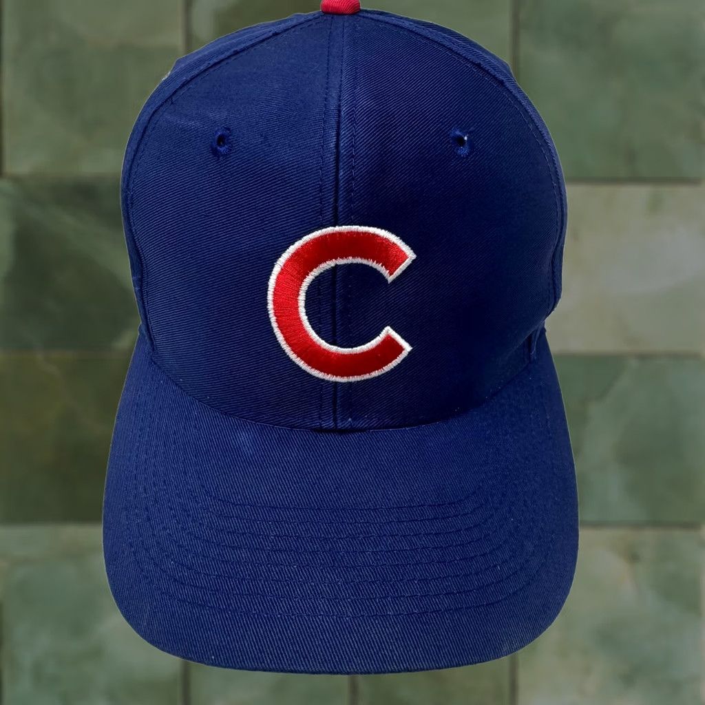 Logo Athletic VINTAGE Chicago Cubs Logo Athletic MLB Snapback Hat Blue Red Baseball Cap Mens One Size Twill Adjustable Sports 90s Classic Cap Size ONE SIZE - 1 Thumbnail