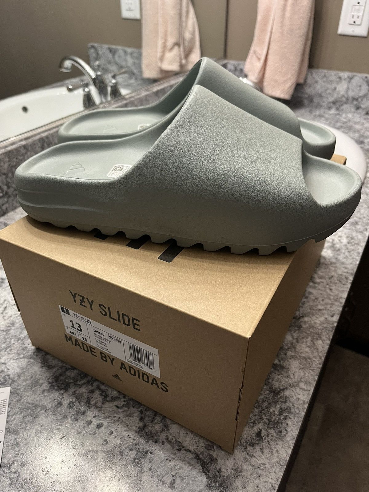 image of Kanye West x Yeezy Season Yeezy Slides “Salts” in Green, Men's (Size 13)