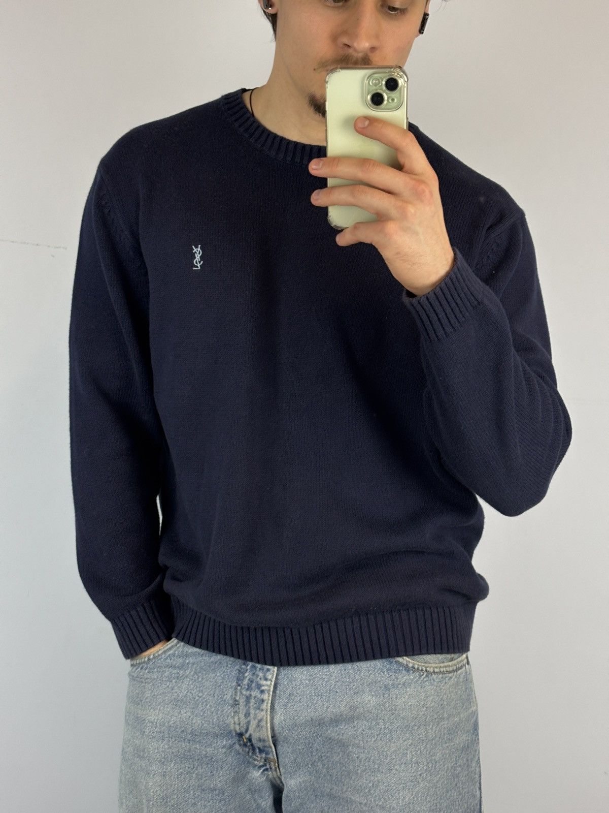 Yves Saint Laurent Yves Saint Laurent Knit sweater mens blue rare vintage Size US M / EU 48-50 / 2 - 9 Thumbnail