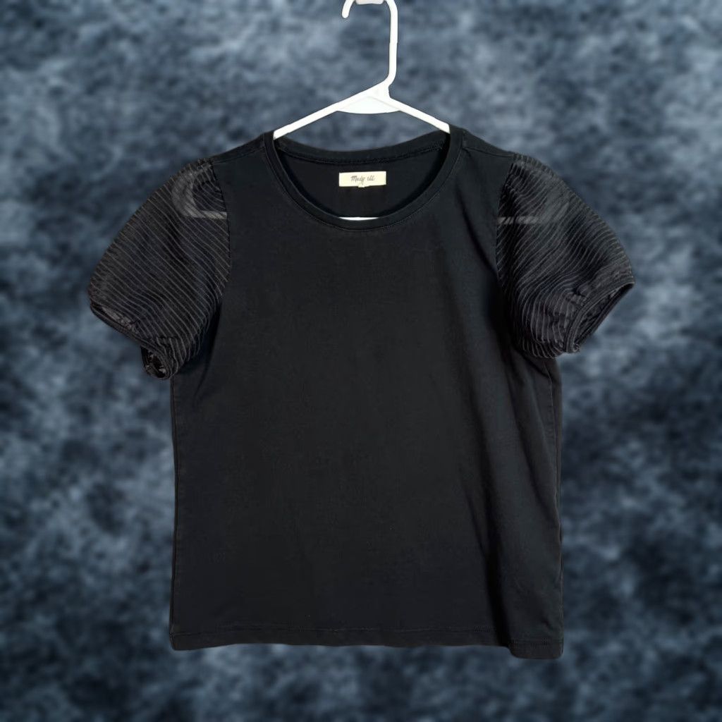Madewell Madewell Womens Black Short Sleeve Top With Sheer Pleated Sleeves XXS T-Shirt Womens Front Crew Neck Solid Shirt 2XS Black Madewell Women Size XXS / US 00 / IT 34 - 1 Thumbnail