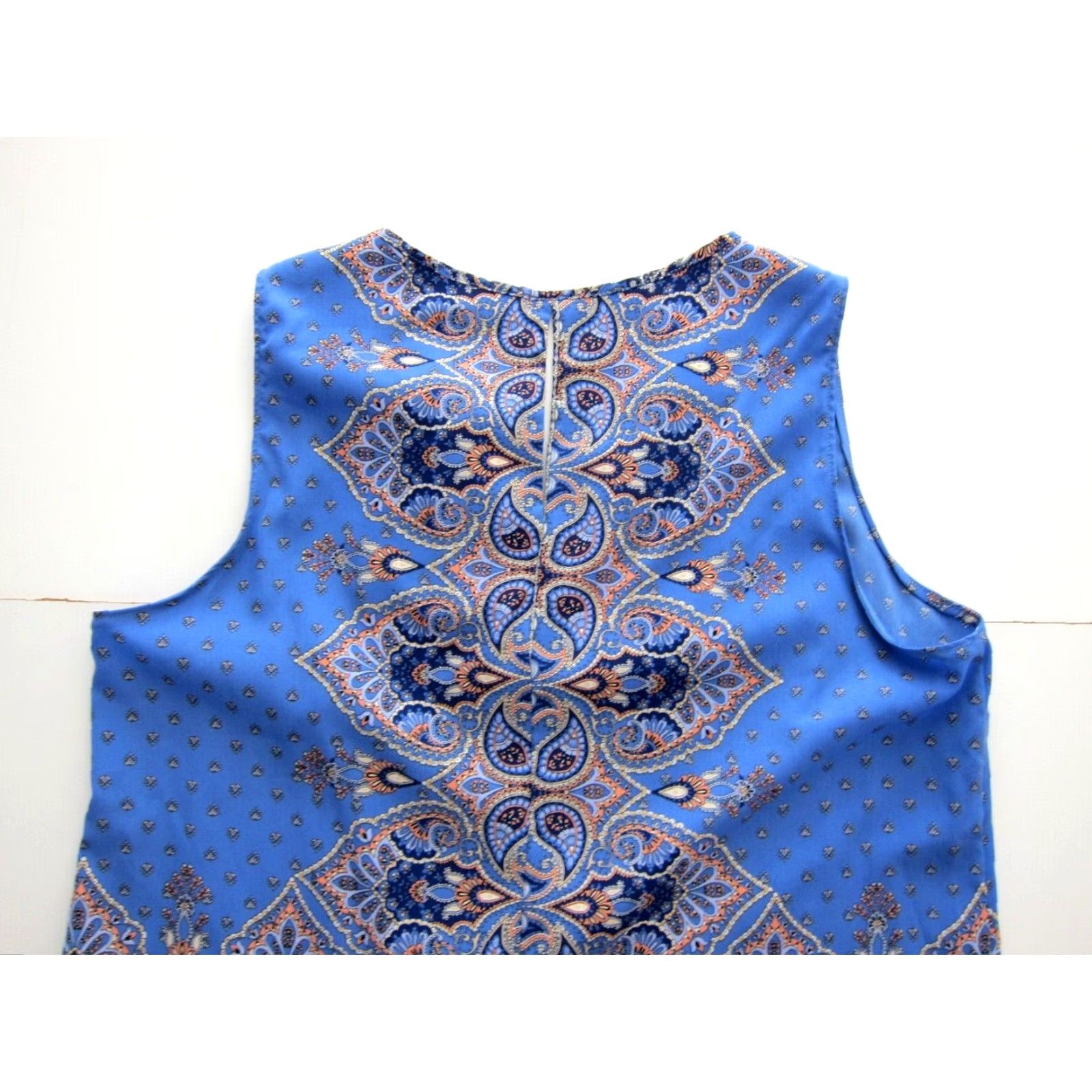 Vintage NWT Verse Blue Paisley Floral Sleeveless Jory Split Neck Tunic Top Blouse Large Size L / US 10 / IT 46 - 5 Thumbnail