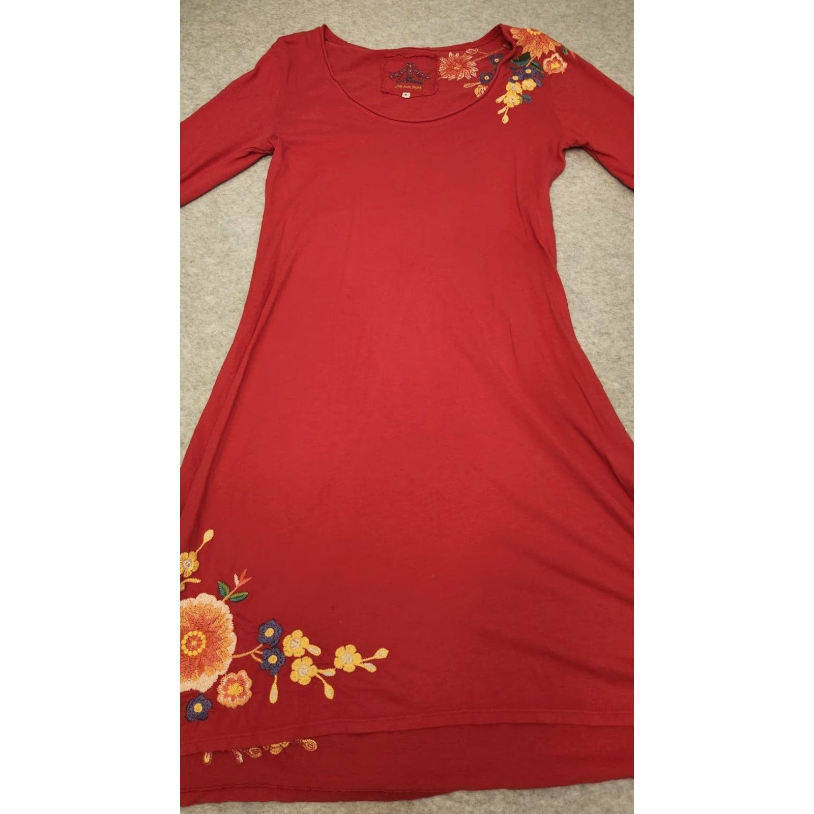 Johnny Was VINTAGE JW Los Angeles Dress Womens S Red Embroidered Floral A-Line 3/4 Sleeve Boho Shirt Dress Womens Size S / US 4 / IT 40 - 7 Thumbnail