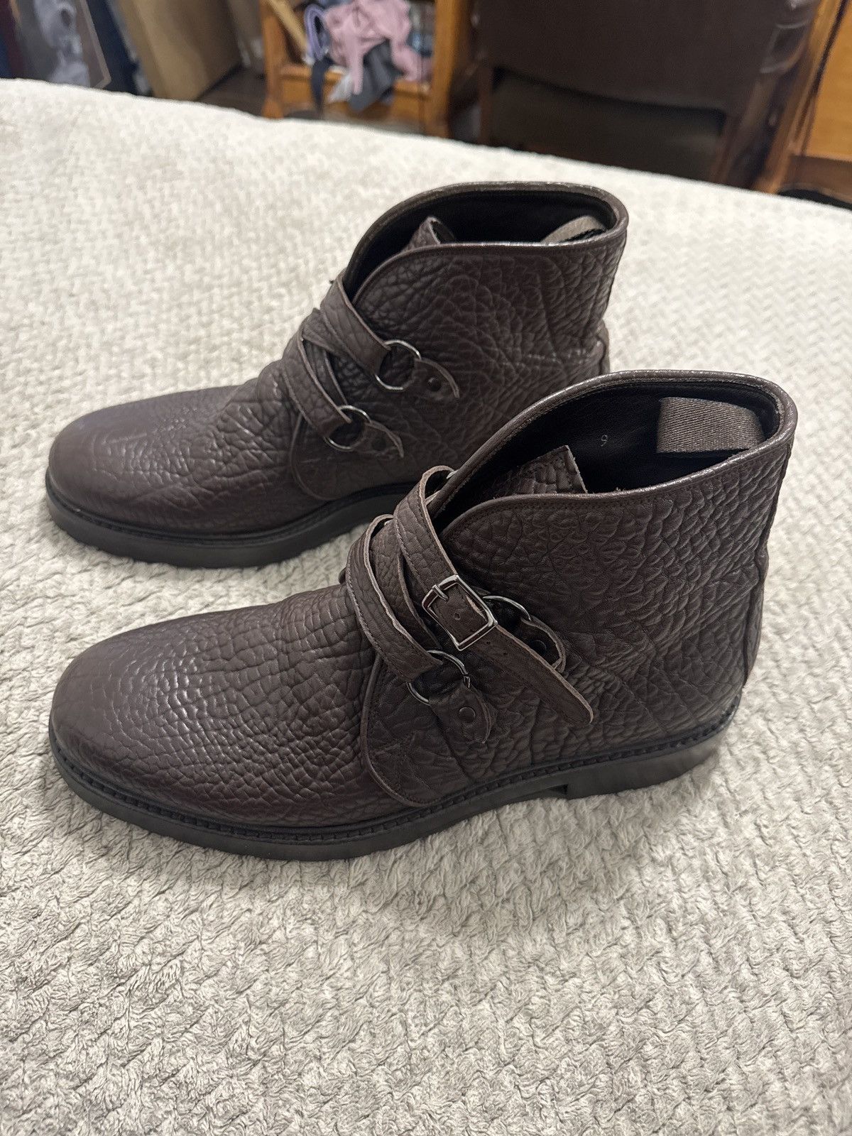 Emporio Armani 2000’s emporio armani grained leather straps boots Size US 9 / EU 42 - 2 Thumbnail