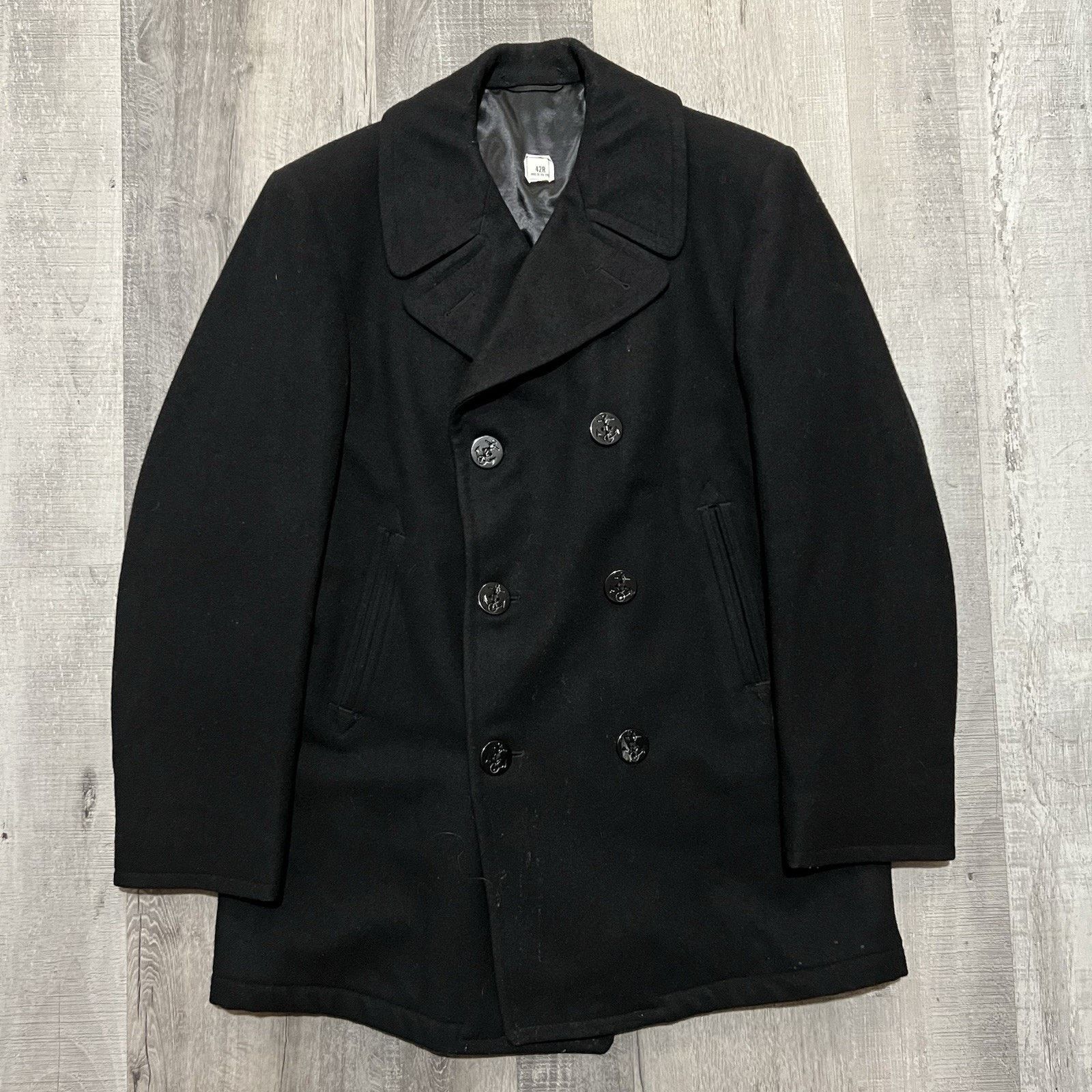 Other VTG Crown Clothing Black 90s Heavy Wool Black Naval Peacoat Size US M / EU 48-50 / 2 - 1 Thumbnail