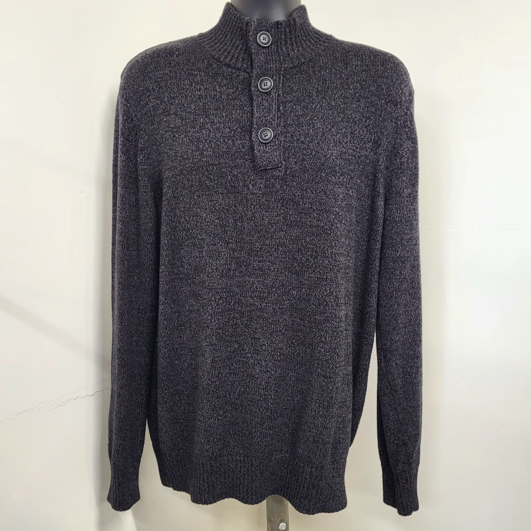 Vintage URBAN PIPELINE Men Large Heathered Black Gray Mock Neck Sweater Button Zip EUC Size US L / EU 52-54 / 3 - 2 Thumbnail