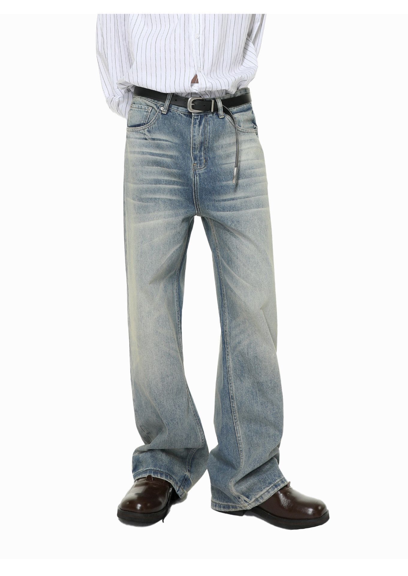 Vintage Vintage washed distressed whiskered straight wide-leg jeans Size US 32 / EU 48 - 1 Thumbnail