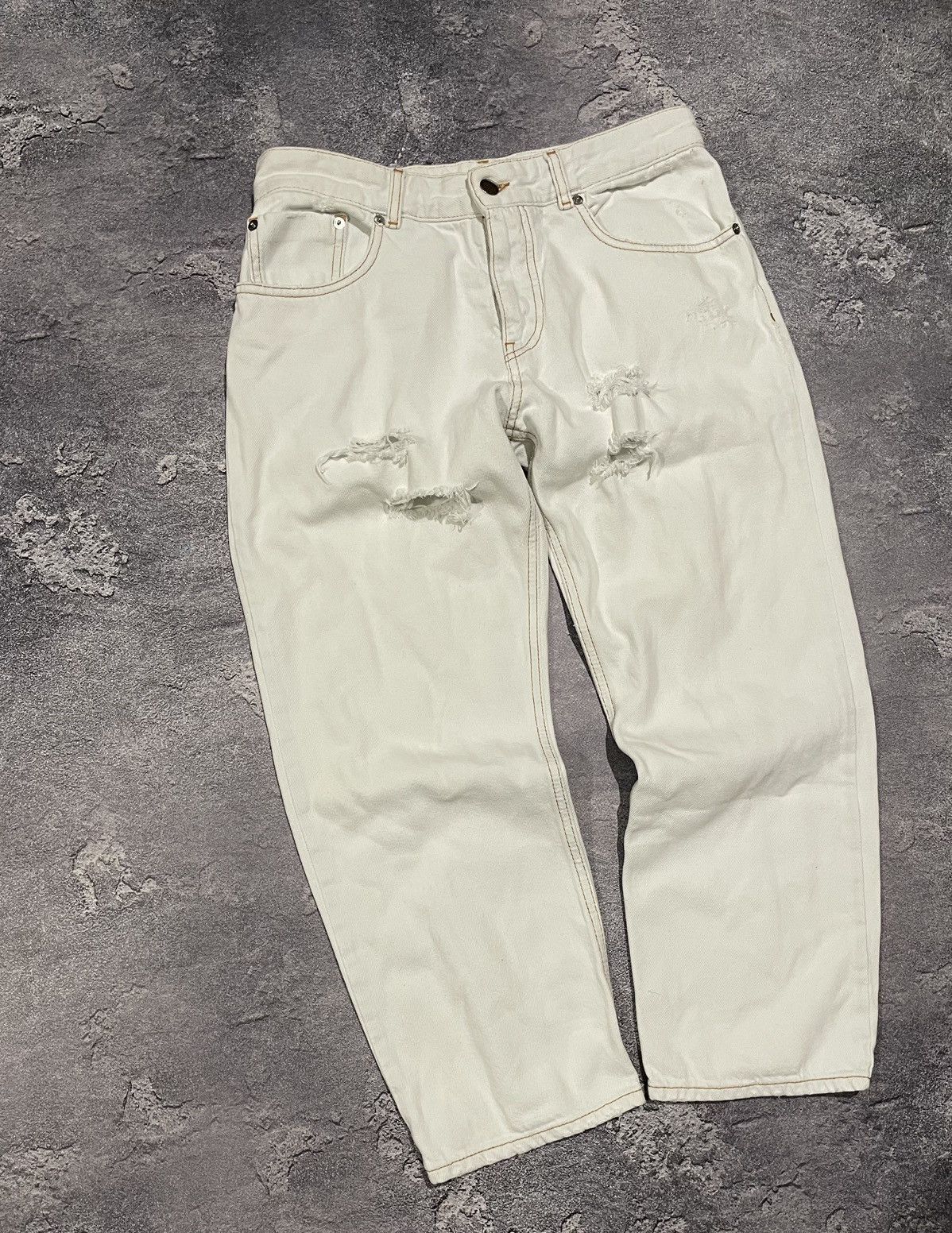 Designer Vintage MM6 Maison Margiela White Distressed Pants Jeans Size 28" / US 6 / IT 42 - 3 Thumbnail