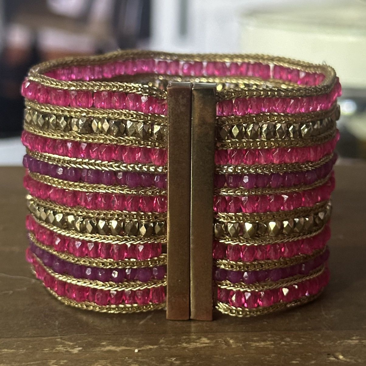 Other Pink and gold crystal bead wide magnetic bracelet Size ONE SIZE - 5 Thumbnail
