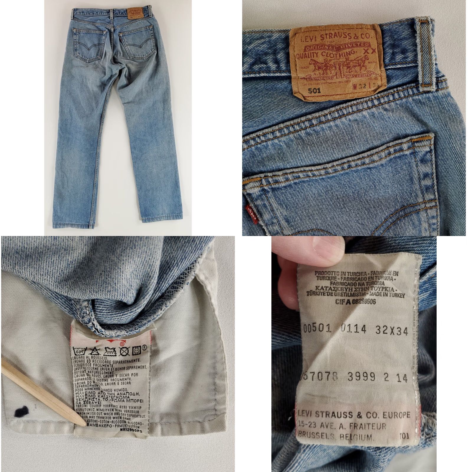 Levi's Levi's 501 Jeans Whiskering Mens 32x34 Hemmed 32 Blue Straight 501 Men Inseam 31 Regular Size US 32 / EU 48 - 8 Thumbnail