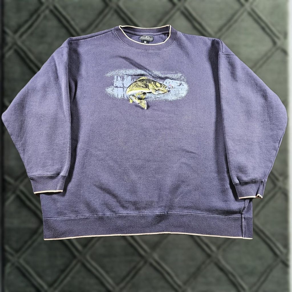 Vintage Big Sky Outfitters Sweatshirt Mens XL Purple Fish Embroidered Fleece Outdoor Crew Neck Pullover Winter Graphic Print Cotton Polyester Size US XL / EU 56 / 4 - 1 Thumbnail