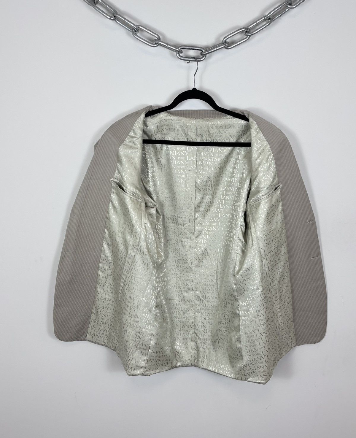 Lanvin Lanvin Sport Men’s Vintage Beige Ivory Striped Blazer Jacket Size 44R - 18 Thumbnail