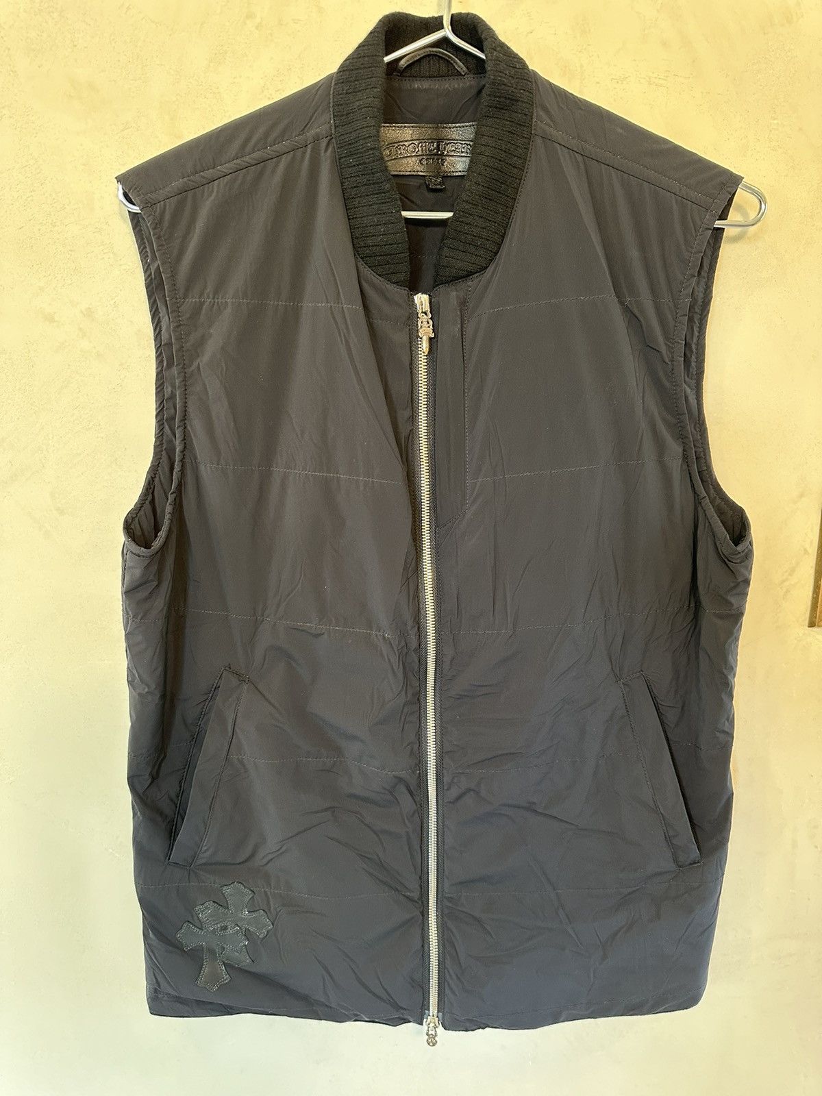 image of Chrome Hearts Leather Cross Nylon Vest in Black, Men's (Size Medium)