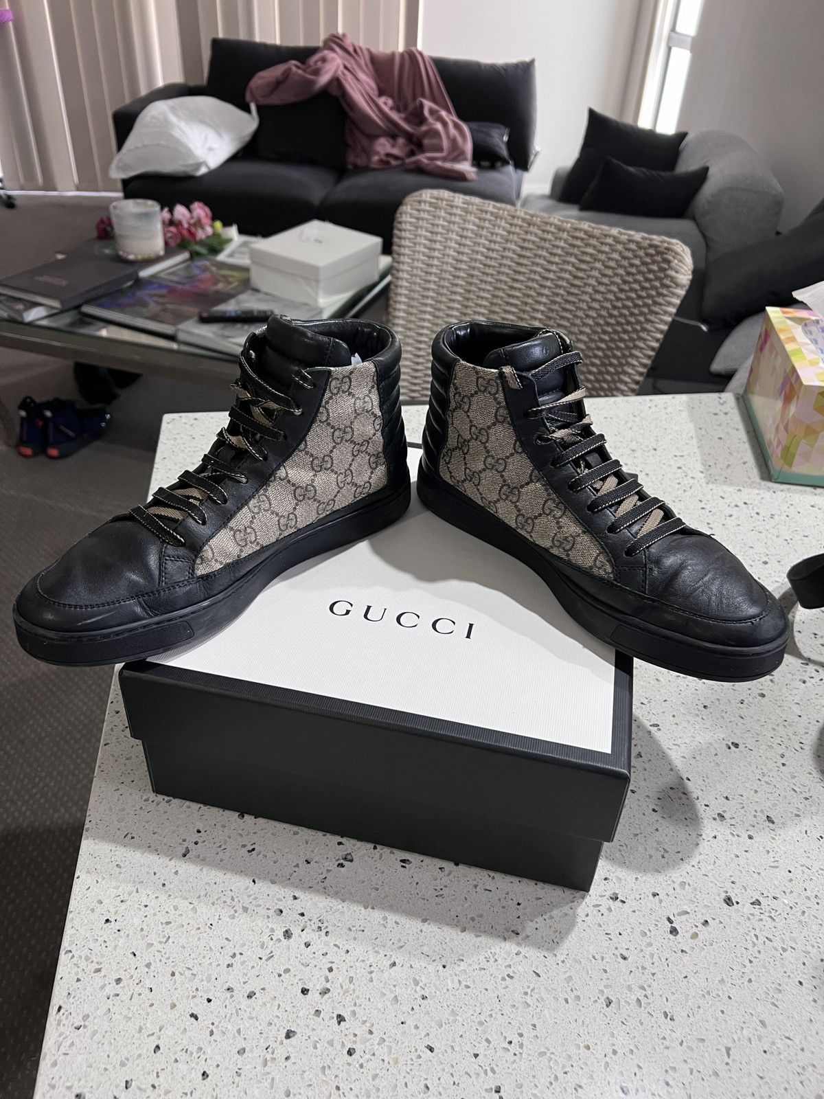 Gucci GG Supreme High Top ‘Black Tan Brown’ Sneakers Boots 386740 Size US 7.5 / EU 40-41 - 4 Thumbnail