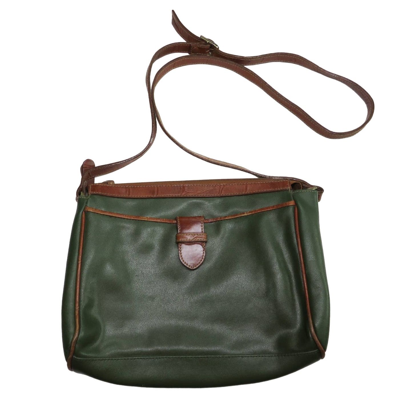 Vintage Vintage Olive Green Genuine Leather Crossbody Bag Retro Size ONE SIZE - 1 Thumbnail