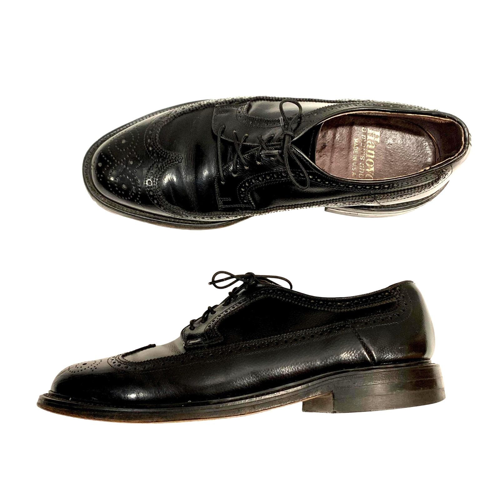 Genuine Leather × Vintage Vintage Hanover Black Leather Wingtips Longwings | 9.5 EEE Size US 9.5 / EU 42-43 - 3 Thumbnail